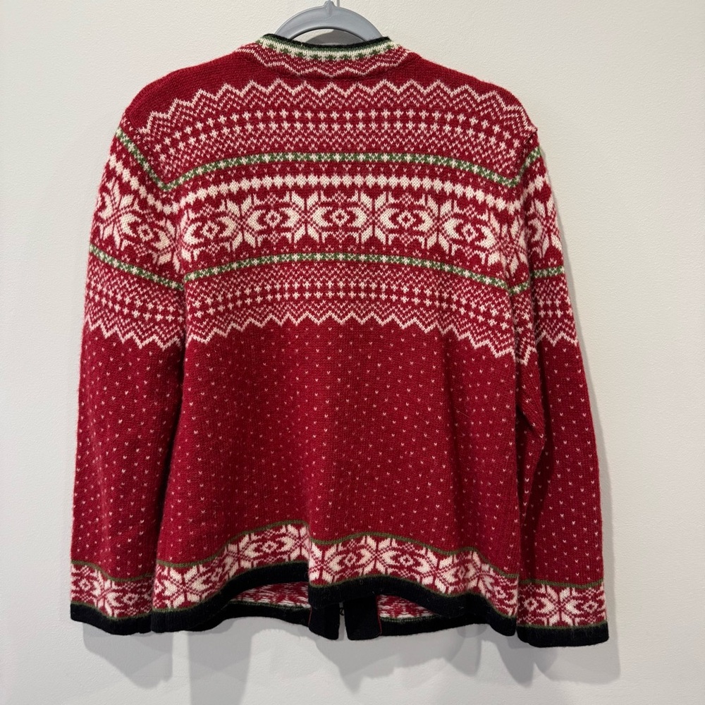 Susan Bristol Womens Wool Cardigan Sweater Nordic Fair Isle Metal Clasps Hooks M - Picture 5 of 5